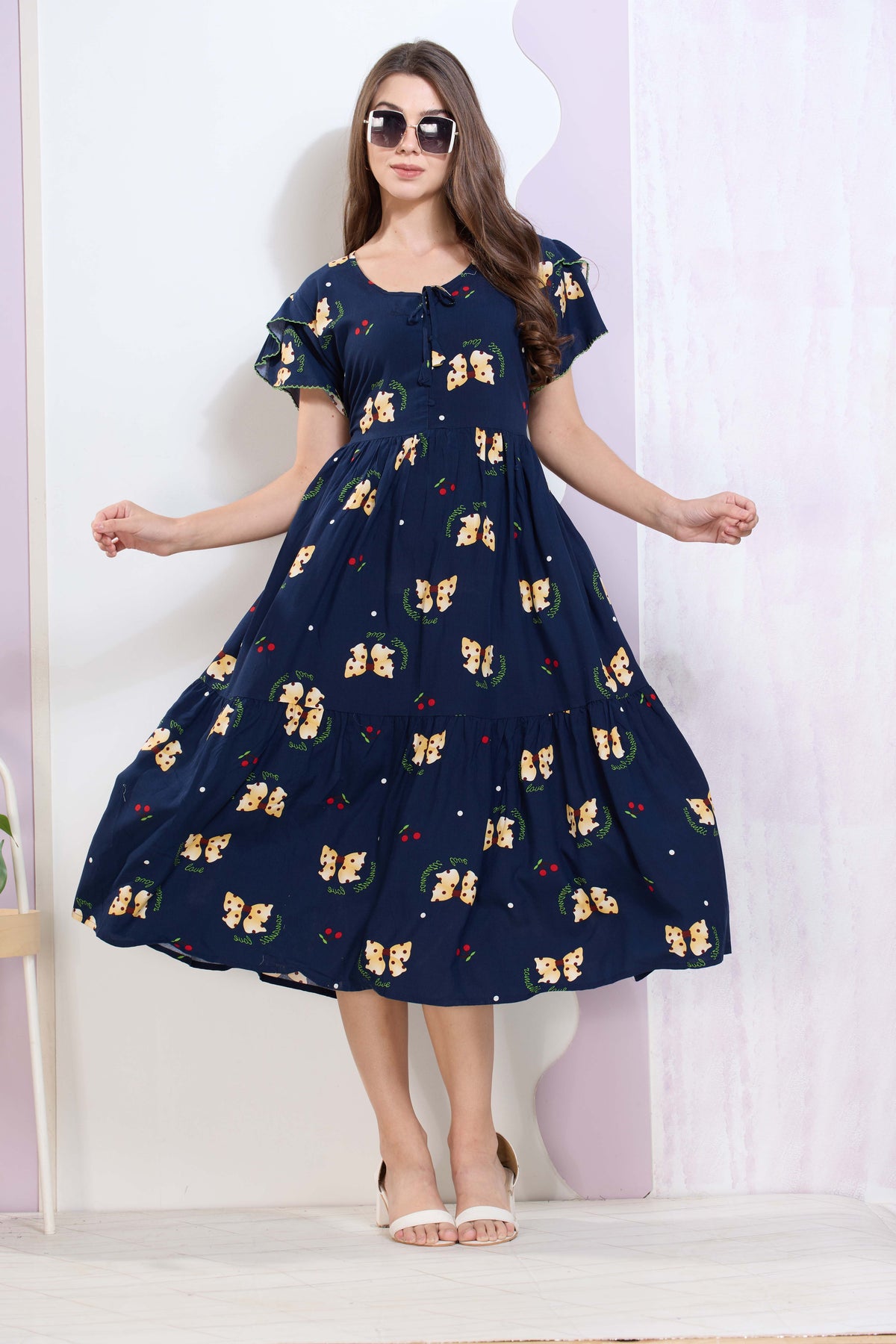 Imported Rayon MAXI FROCK Model Nighties | Fancy Petal Sleeve | Fancy Neck & Side Pocket | Pleated Frock MAXI Style | Trendy Collection's for Stylish Women & Teenage Girl (IRM)