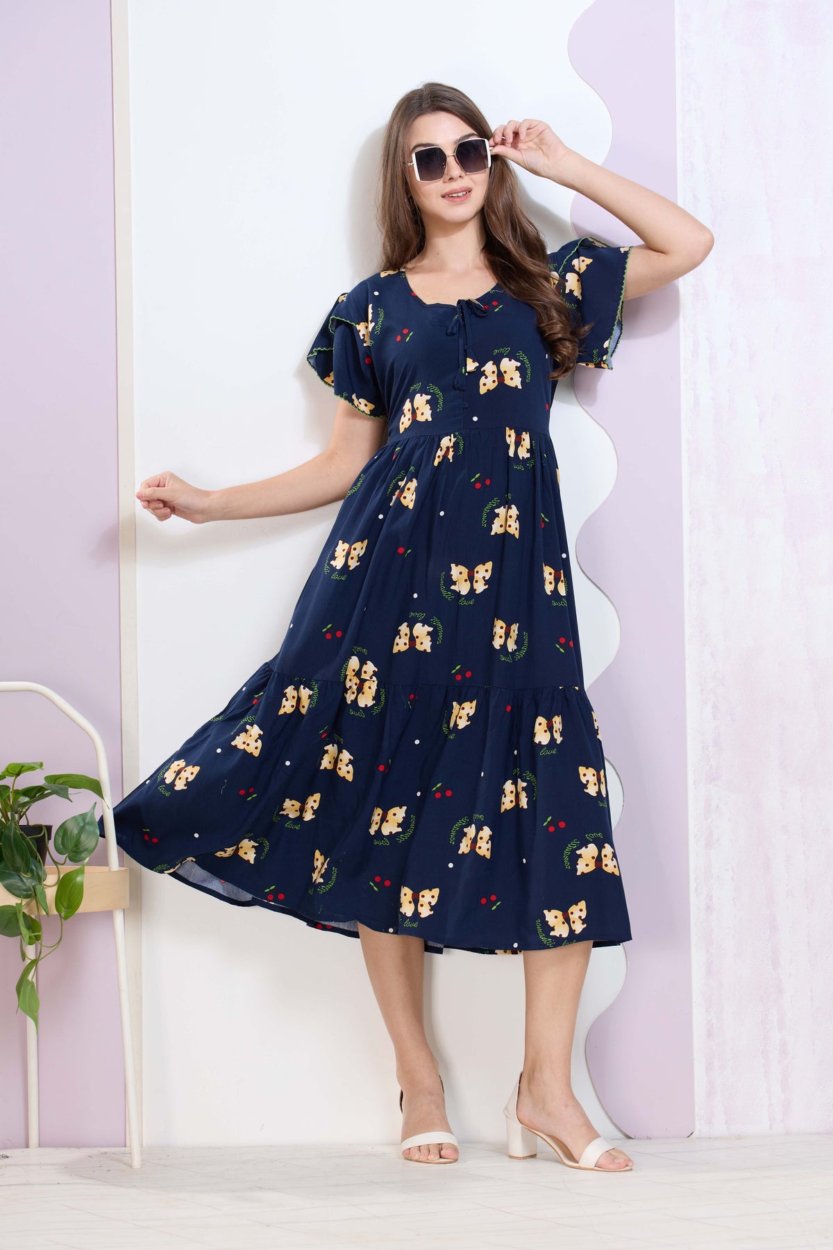 Imported Rayon MAXI FROCK Model Nighties | Fancy Petal Sleeve | Fancy Neck & Side Pocket | Pleated Frock MAXI Style | Trendy Collection's for Stylish Women & Teenage Girl (IRM)