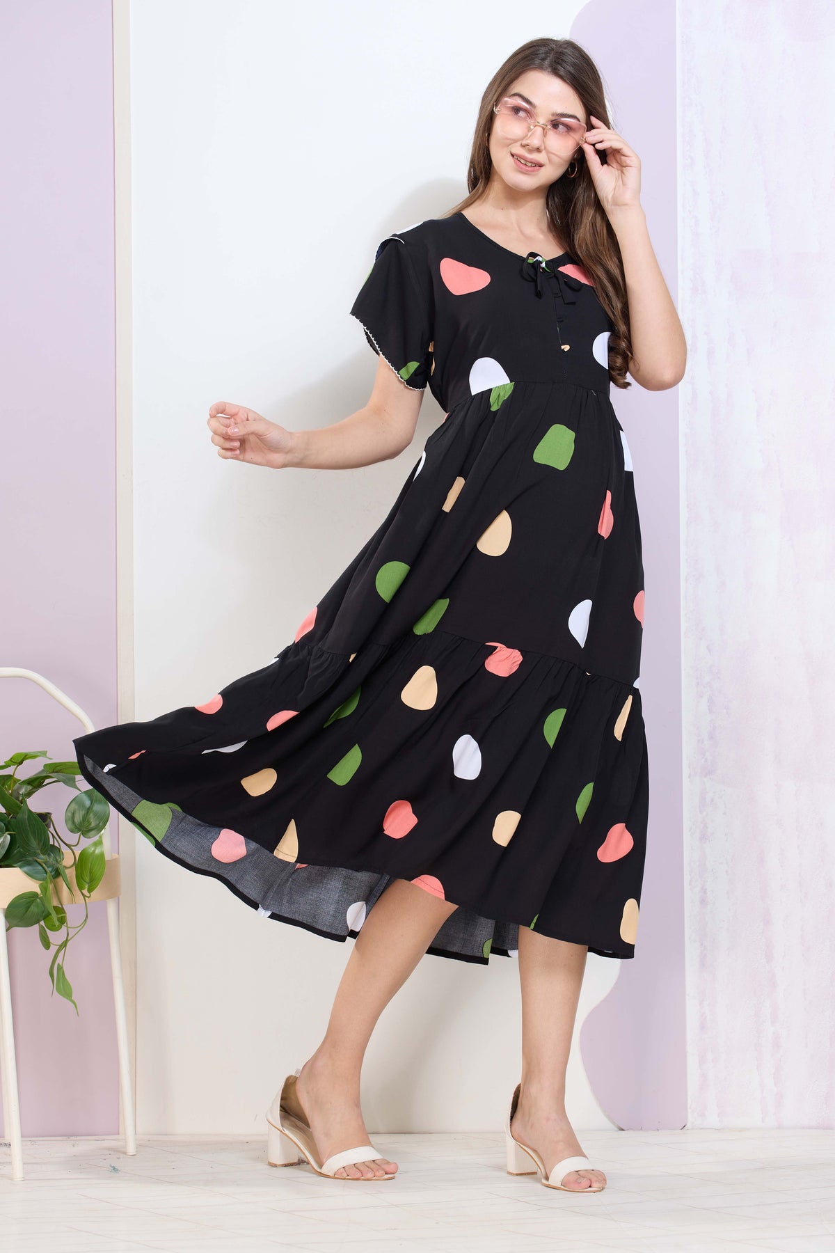 Imported Rayon MAXI FROCK Model Nighties | Fancy Petal Sleeve | Fancy Neck & Side Pocket | Pleated Frock MAXI Style | Trendy Collection's for Stylish Women & Teenage Girl (IRM)