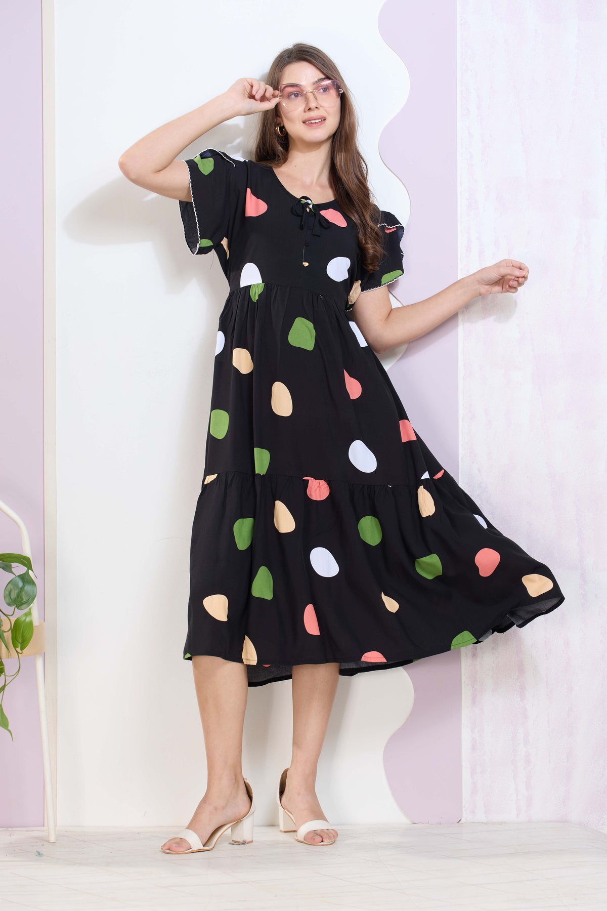 Imported Rayon MAXI FROCK Model Nighties | Fancy Petal Sleeve | Fancy Neck & Side Pocket | Pleated Frock MAXI Style | Trendy Collection's for Stylish Women & Teenage Girl (IRM)