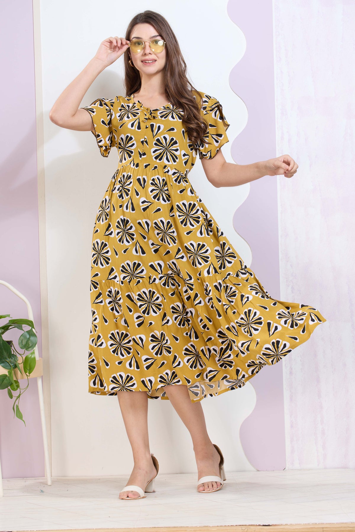 Imported Rayon MAXI FROCK Model Nighties | Fancy Petal Sleeve | Fancy Neck & Side Pocket | Pleated Frock MAXI Style | Trendy Collection's for Stylish Women & Teenage Girl (IRM)