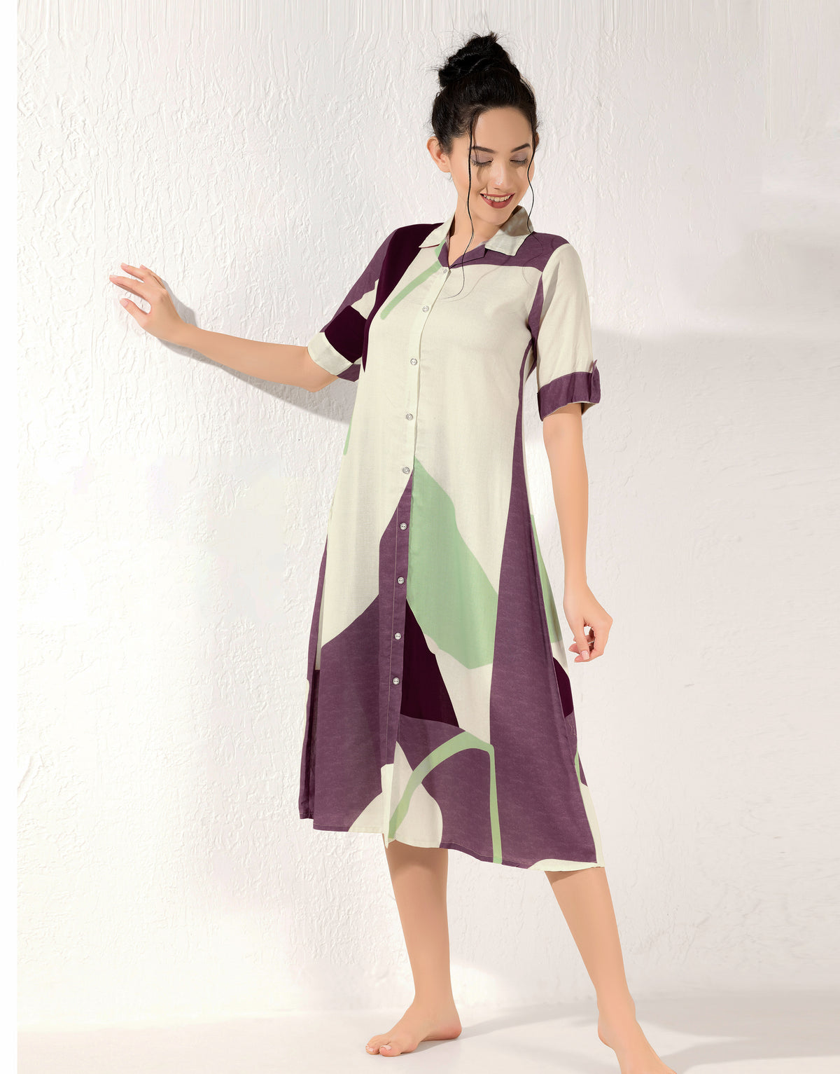 MANGAI Premium Rayon Collar MAXI Nighty for Women | Long Sleeve Stylish Nightwear for Women and Teenager | Perfect Stylish Nightwear (CM)