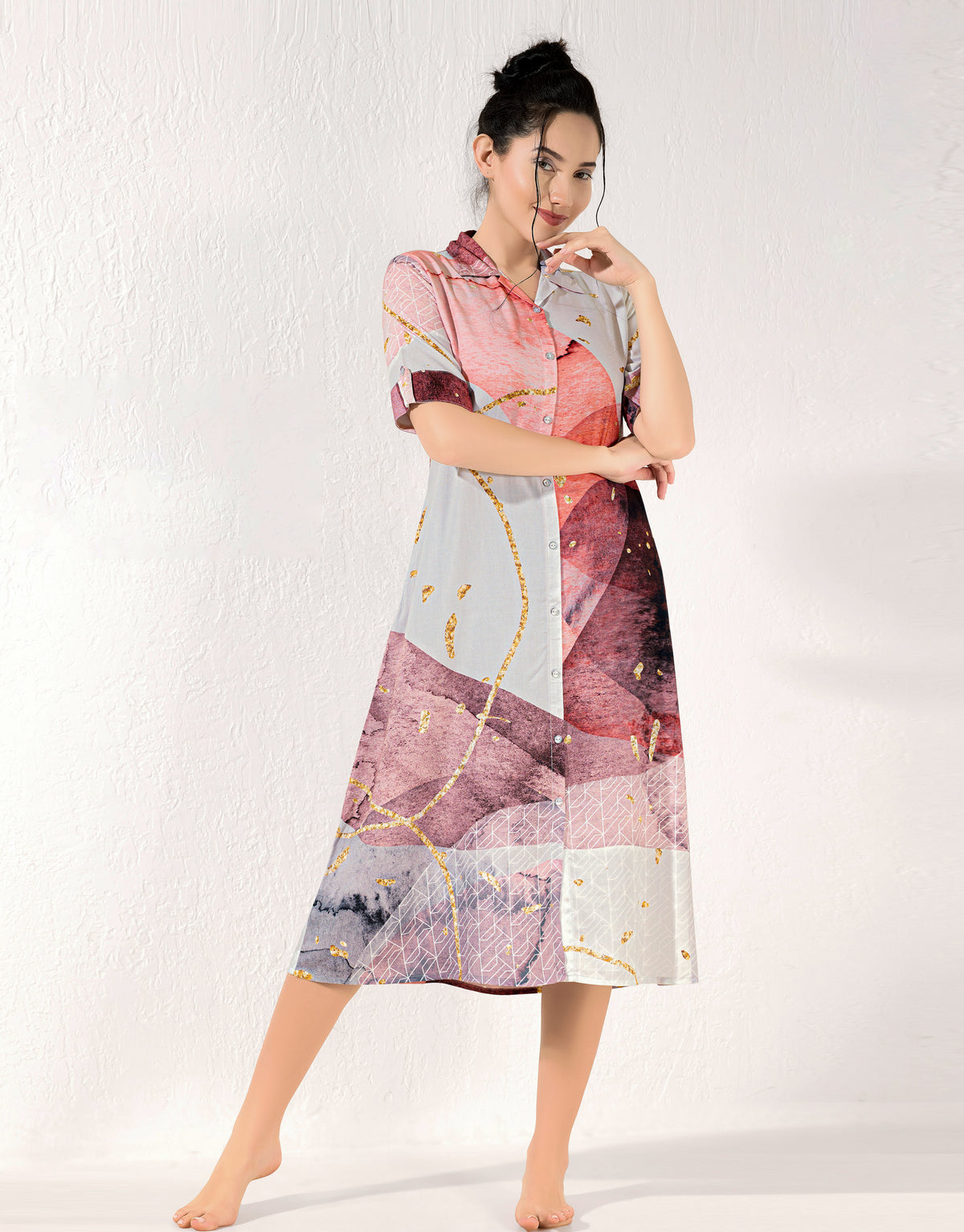 MANGAI Premium Rayon Collar MAXI Nighty for Women | Long Sleeve Stylish Nightwear for Women and Teenager | Perfect Stylish Nightwear (CM)