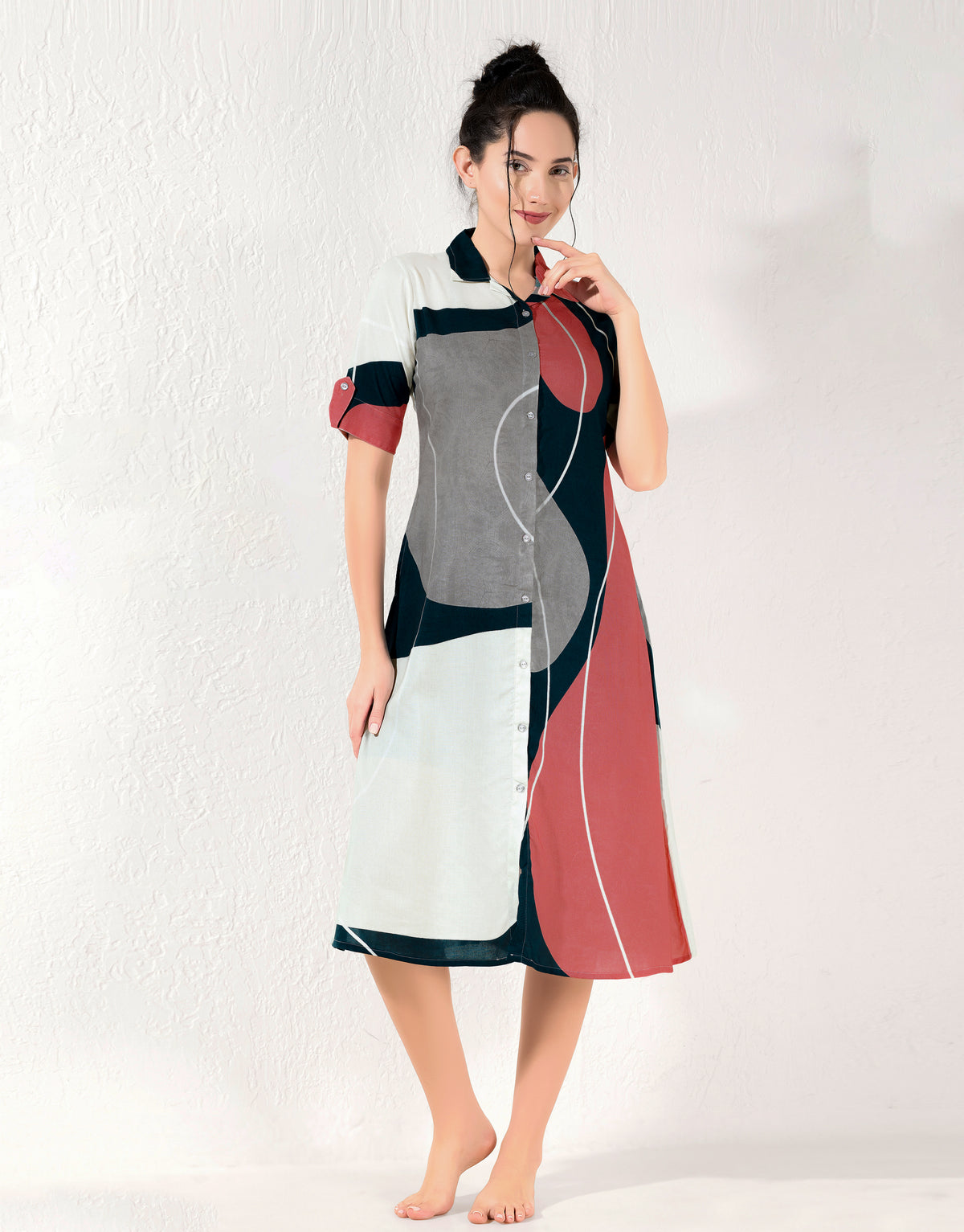 MANGAI Premium Rayon Collar MAXI Nighty for Women | Long Sleeve Stylish Nightwear for Women and Teenager | Perfect Stylish Nightwear (CM)