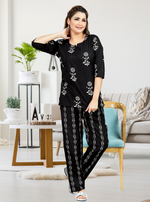 MANGAI Premium Cotton Printed Cambric Night Suits | Stylish Print's All Over | Top & Bottom Set | 3/4 Sleeve | Trendy Night Suits for Stylish Women's (CMNS)