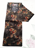 MANGAI Floral Printed Cotton Nighty for Women | Collar Model Full Length Nightwear with Front Zip & Pocket | Soft Daily Wear (ATR)