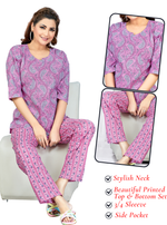 MANGAI Premium Cotton Printed Cambric Night Suits | Stylish Print's All Over | Top & Bottom Set | 3/4 Sleeve | Trendy Night Suits for Stylish Women's (CMNS)