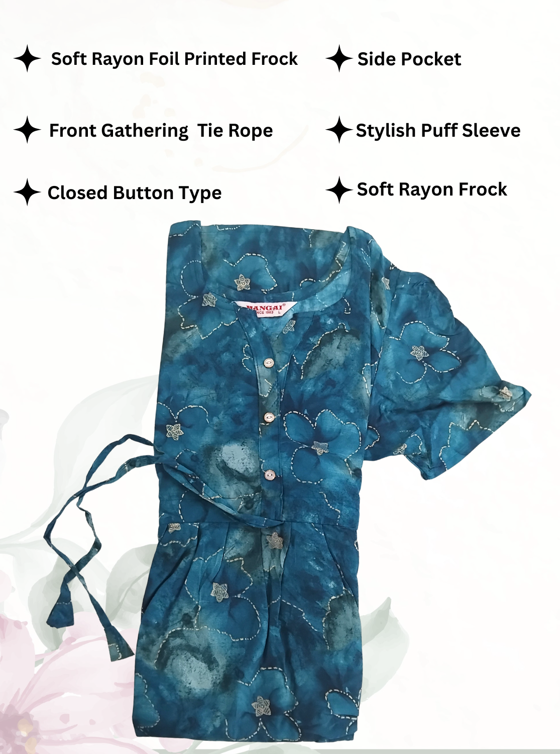 Rayon Colourful Foil Printing Gathering Frock Model Nighties | Side Pocket and Gathering Front Rope | Fancy Sleeve & Maxi Frock Nightwear for Stylish Women's (FGF)