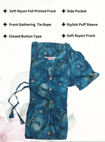 Rayon Colourful Foil Printing Gathering Frock Model Nighties | Side Pocket and Gathering Front Rope | Fancy Sleeve & Maxi Frock Nightwear for Stylish Women's (FGF)