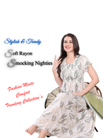 MANGAI Premium RAYON Smocking Nighty | Beautiful Pleated Design | Side Pocket | Stylish Nighty for Trendy Women's | Your Perfect Nightwear Collection's (RYS)
