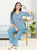 MANGAI Premium Cotton Printed Cambric Night Suits | Stylish Print's All Over | Top & Bottom Set | 3/4 Sleeve | Trendy Night Suits for Stylish Women's (CMNS)