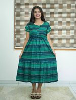 Rayon Stripe Print Gathering Maxi with Front Tie - Mangai Nighties