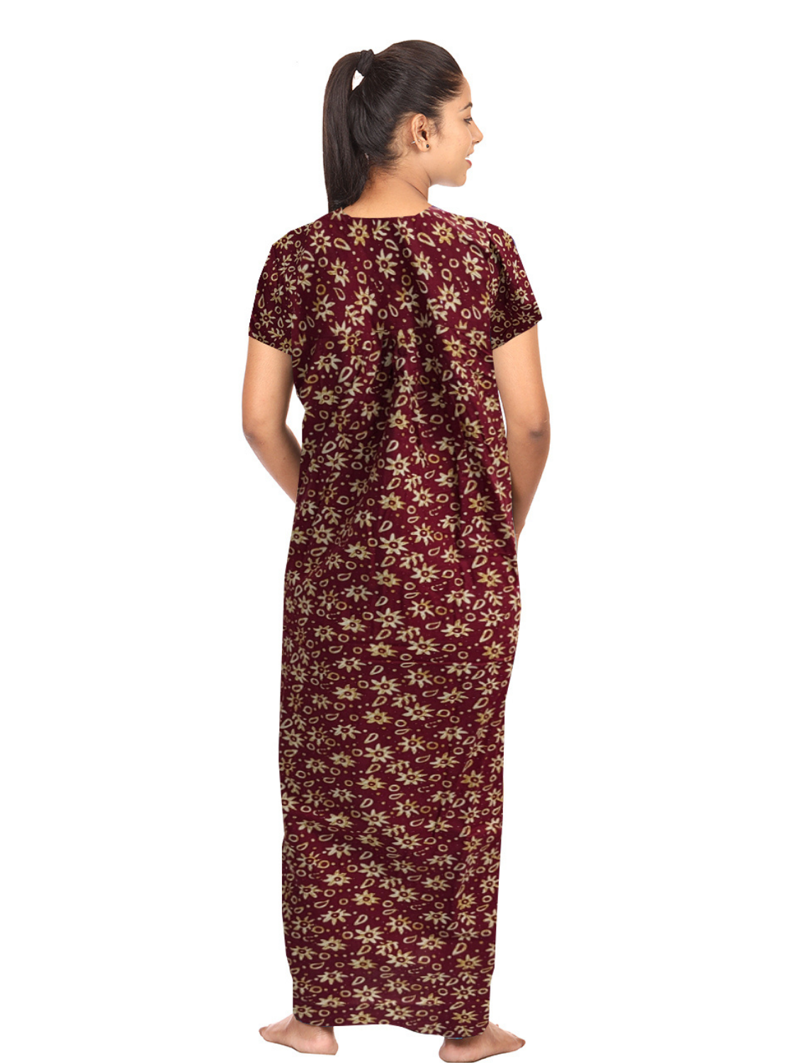 MANGAI Cotton Printed PLEATED Model Nighties - Fancy Neck | With Side Pocket |Shrinkage Free Nighties | Trendy Collection's for Trendy Women's