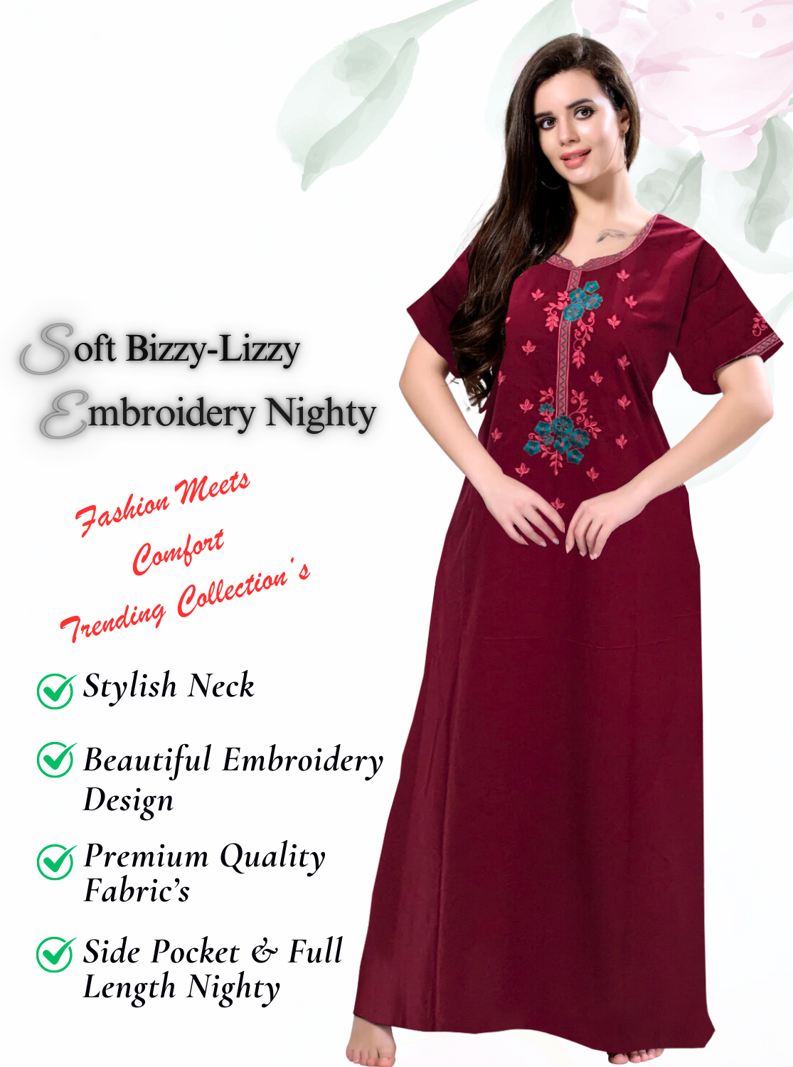 Stylish Embroidery Nightgown Online