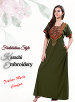 MANGAI Premium KARACHI Embroidery Nighties | Beautiful Embroidery Design's | Branded Quality | Half Sleeve | Regular Model | Stylish Nightdress for Women (KEM)