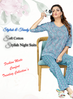 MANGAI Premium Cotton Printed Cambric Night Suits | Stylish Print's All Over | Top & Bottom Set | 3/4 Sleeve | Trendy Night Suits for Stylish Women's (CMNS)