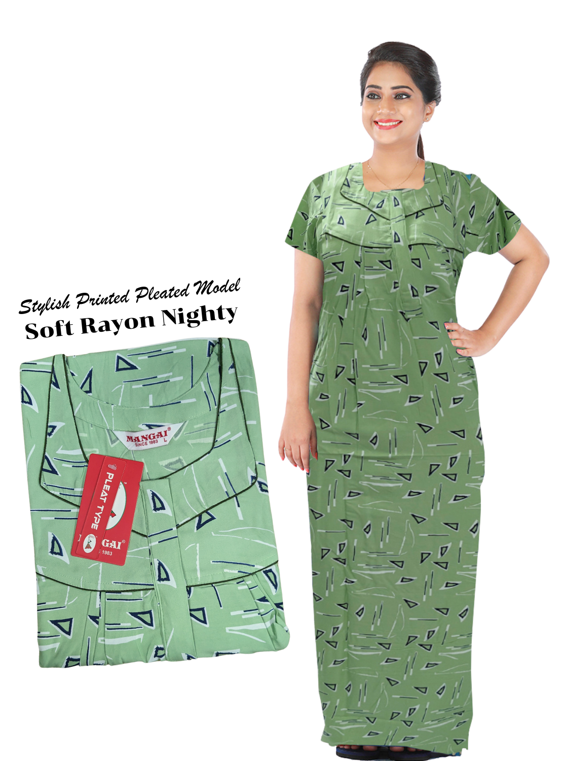 MANGAI RAYON Pleated Model Nighties - All Over Printed Stylish Nightwear for Stylish Women | Beautiful Nighties for Stylish Women's | Shrinkage Free Rayon Nighties