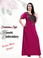 MANGAI Premium KARACHI Embroidery Nighties | Beautiful Embroidery Design's | Branded Quality | Half Sleeve | Regular Model | Stylish Nightdress for Women (KEM)