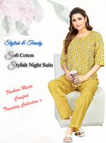 MANGAI Premium Cotton Printed Cambric Night Suits | Stylish Print's All Over | Top & Bottom Set | 3/4 Sleeve | Trendy Night Suits for Stylish Women's (CMNS)