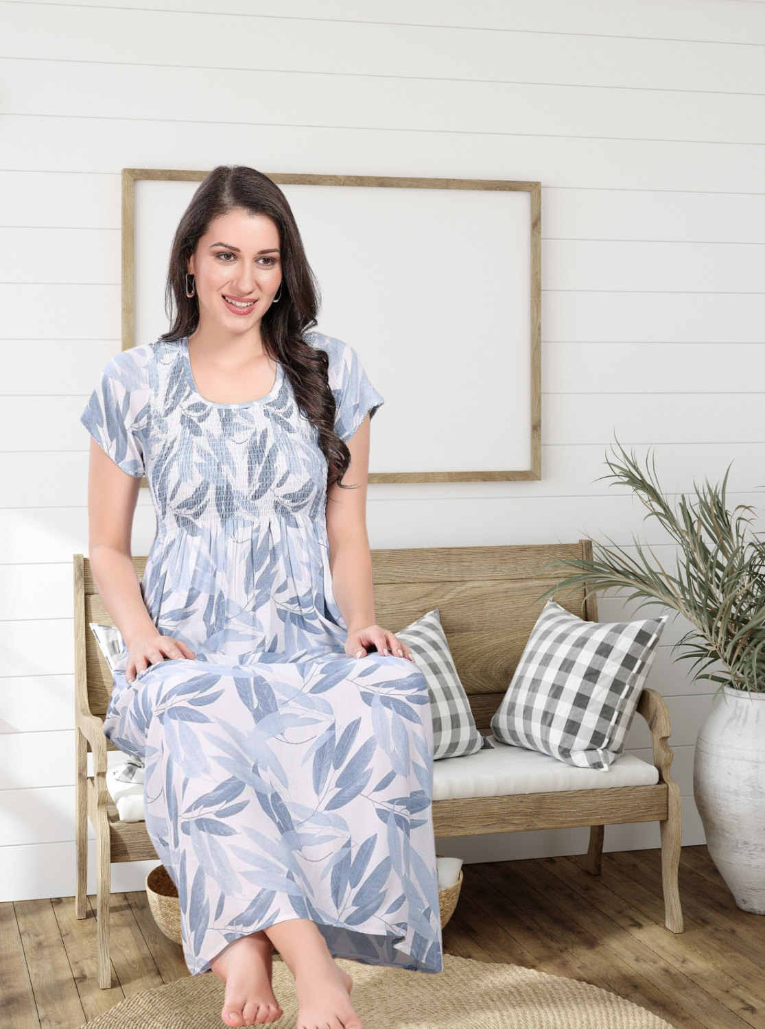 MANGAI Premium RAYON Smocking Nighty | Beautiful Pleated Design | Side Pocket | Stylish Nighty for Trendy Women's | Your Perfect Nightwear Collection's (RYS)