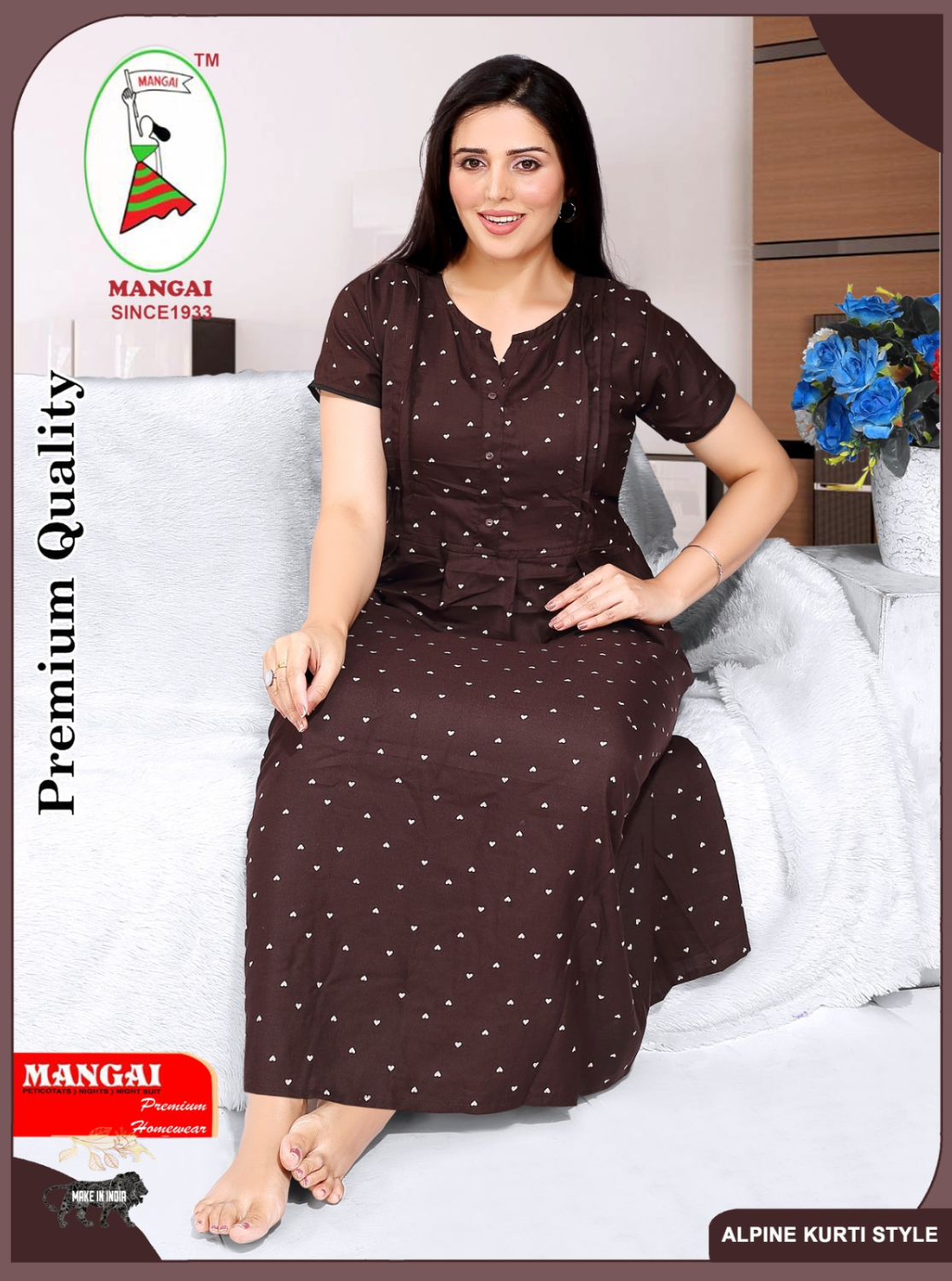 New Arrivals Alpine KURTI Style Nighties| Beautiful Stylish KURTI Model | Half Sleeve | Without Zipper | Stylish Thread Tied Front Closed Type | Fresh Collection's for Stylish Women's MKA (H/S)