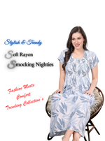 MANGAI Premium RAYON Smocking Nighty | Beautiful Pleated Design | Side Pocket | Stylish Nighty for Trendy Women's | Your Perfect Nightwear Collection's (RYS)