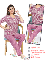 MANGAI Premium Cotton Printed Cambric Night Suits | Stylish Print's All Over | Top & Bottom Set | 3/4 Sleeve | Trendy Night Suits for Stylish Women's (CMNS)