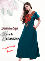 MANGAI Premium KARACHI Embroidery Nighties | Beautiful Embroidery Design's | Branded Quality | Half Sleeve | Regular Model | Stylish Nightdress for Women (KEM)