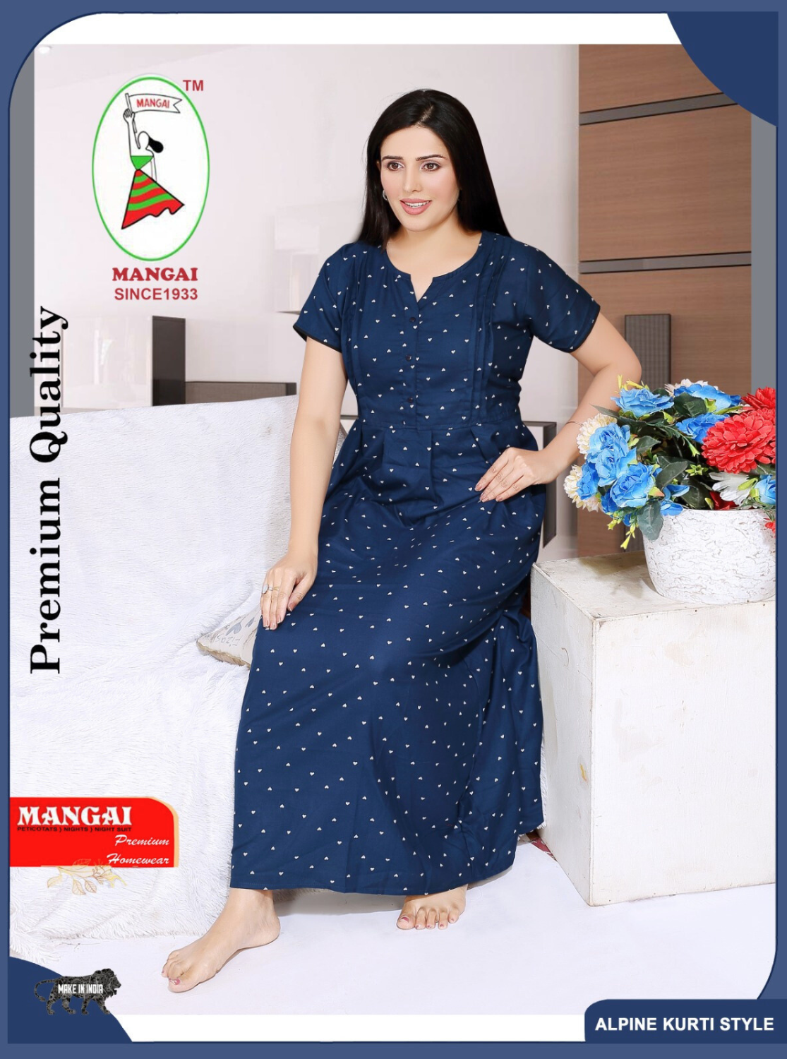 New Arrivals Alpine KURTI Style Nighties| Beautiful Stylish KURTI Model | Half Sleeve | Without Zipper | Stylish Thread Tied Front Closed Type | Fresh Collection's for Stylish Women's MKA (H/S)