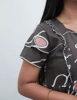 Navy Abstract Loop Print Rayon Front Zipper Feeding Full Frock with Layer Sleeve - Mangai Nighties