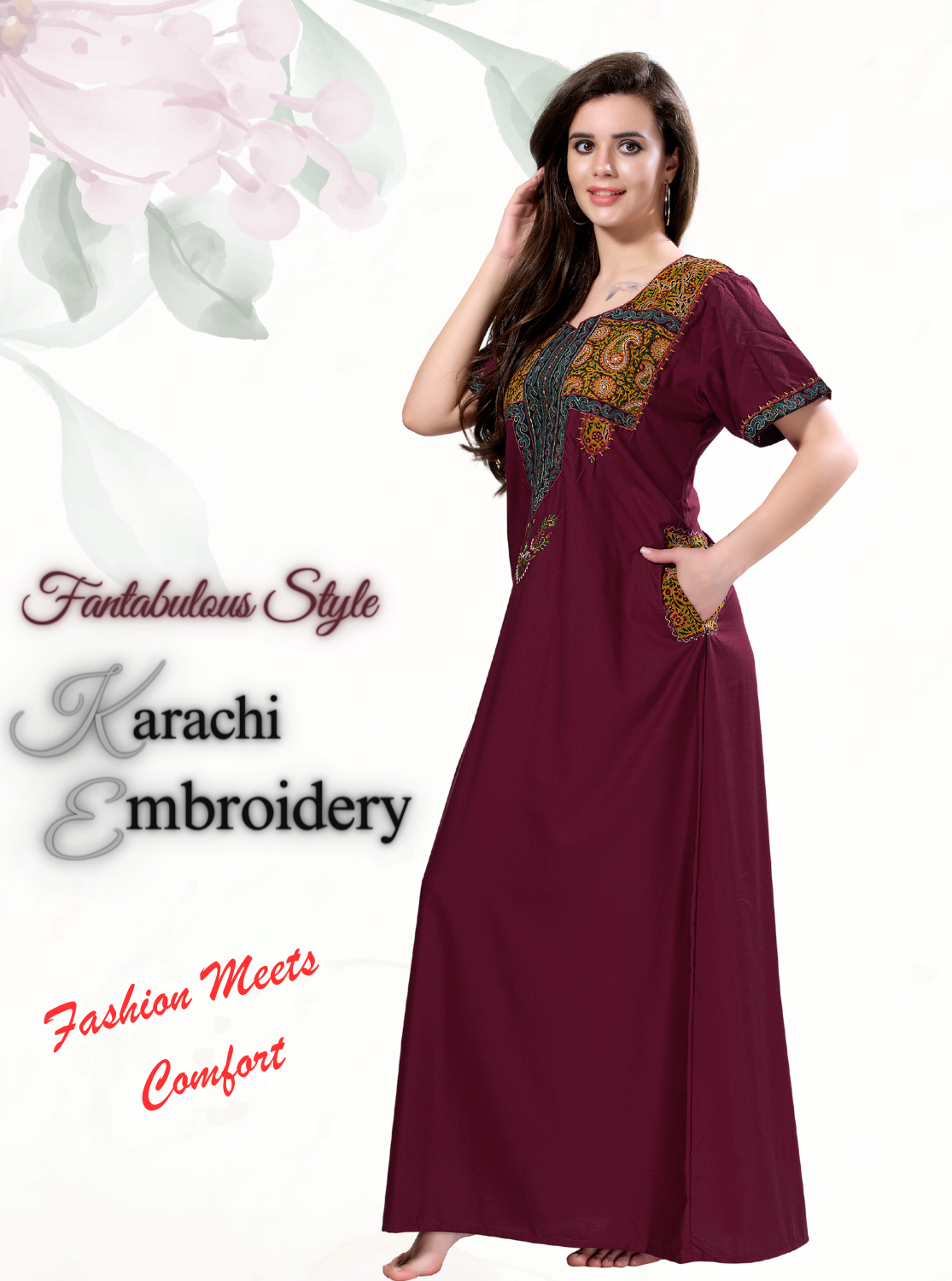 MANGAI Premium KARACHI Embroidery Nighties | Beautiful Embroidery Design's | Branded Quality | Half Sleeve | Regular Model | Stylish Nightdress for Women