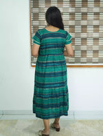 Rayon Stripe Print Gathering Maxi with Front Tie - Mangai Nighties