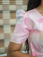 Rayon Abstract Print Foil Gathering Maxi with Puff Sleeve - Mangai Nighties