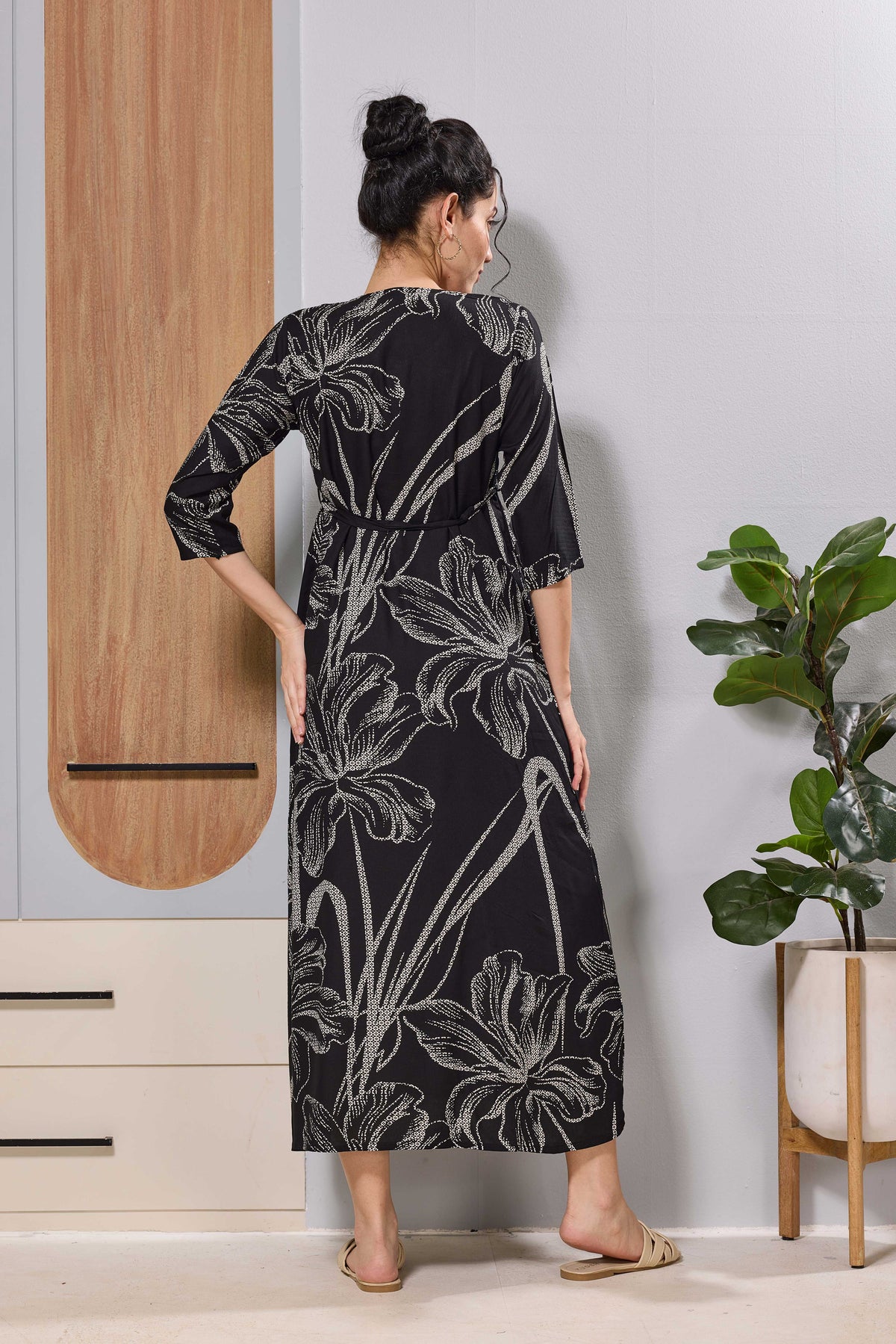 MANGAI Women's Black Floral Feeding Zipper Maternity Frock