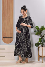 MANGAI Women's Black Floral Feeding Zipper Maternity Frock