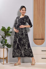 MANGAI Women's Black Floral Feeding Zipper Maternity Frock