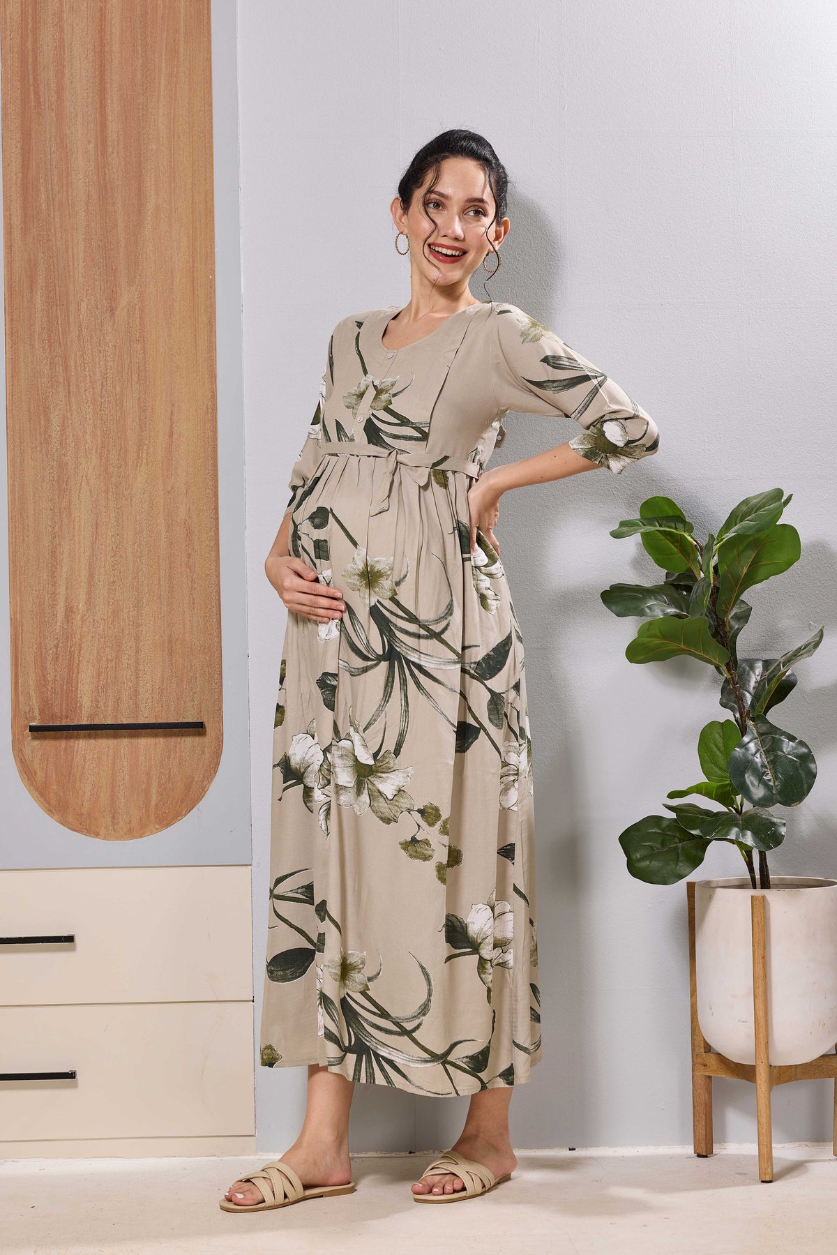 Mangai Mauve Maternity Feeding Long Frock with Invisible Zip