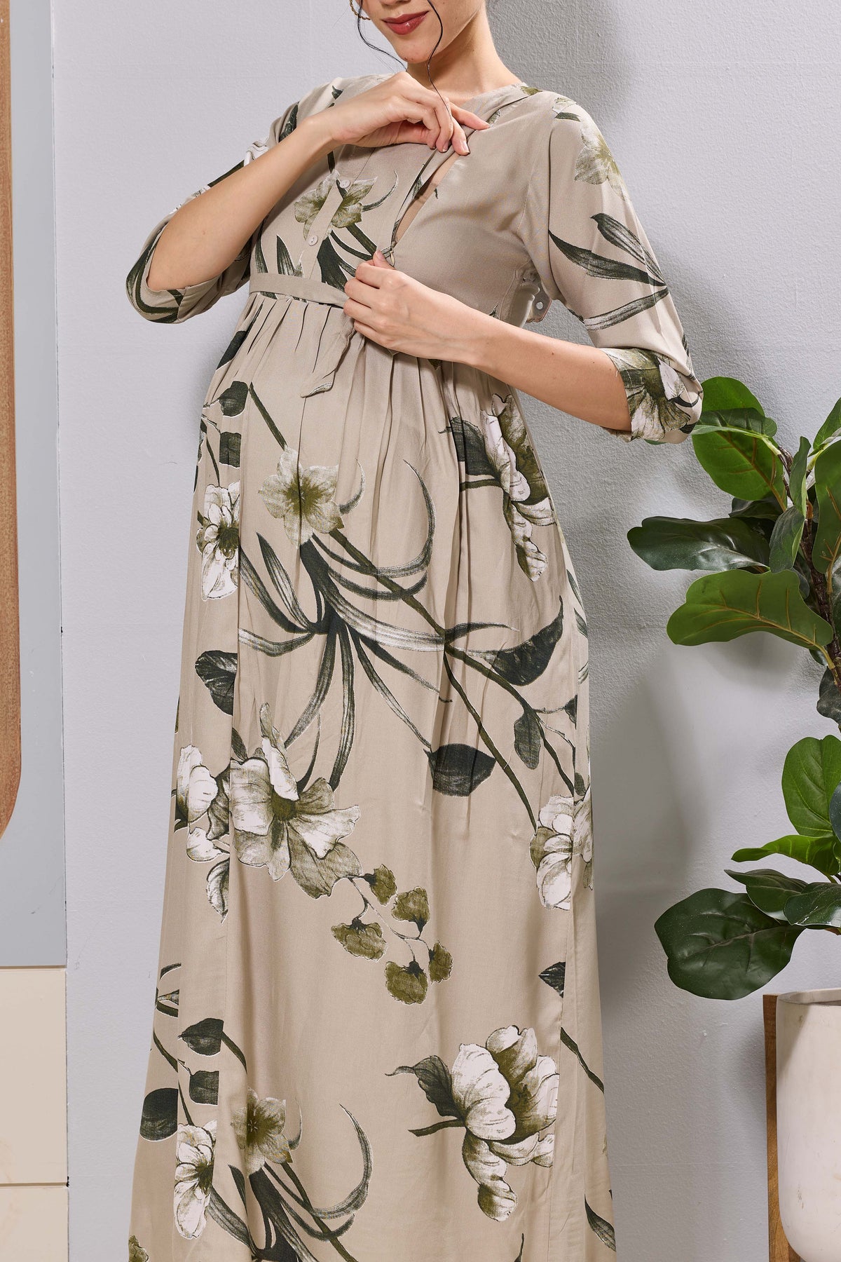 Mangai Mauve Maternity Feeding Long Frock with Invisible Zip