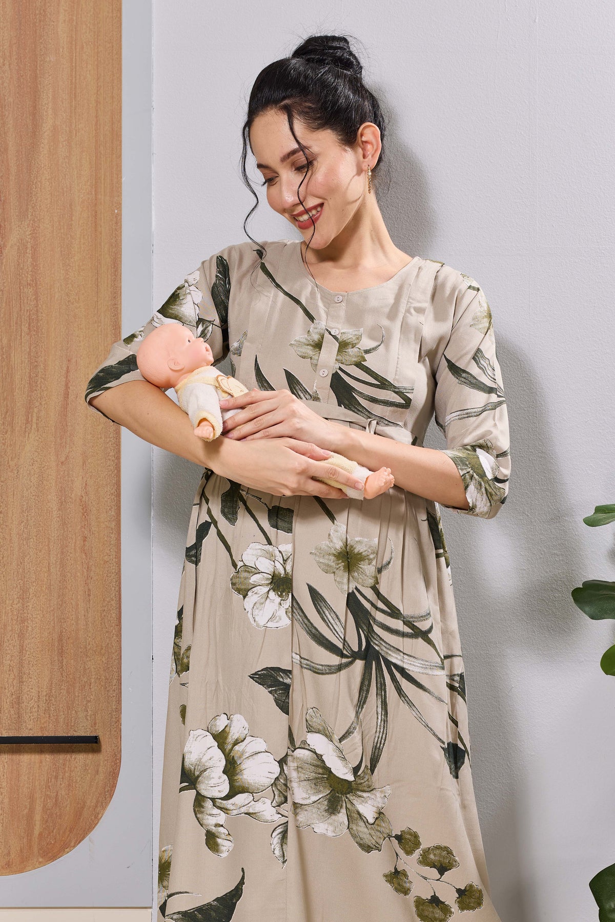 Mangai Mauve Maternity Feeding Long Frock with Invisible Zip