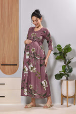 Mangai Mauve Maternity Feeding Long Frock with Invisible Zip