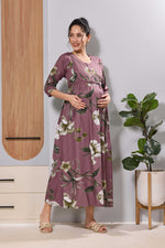 Mangai Mauve Maternity Feeding Long Frock with Invisible Zip