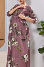 Mangai Mauve Maternity Feeding Long Frock with Invisible Zip