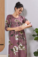 Mangai Mauve Maternity Feeding Long Frock with Invisible Zip