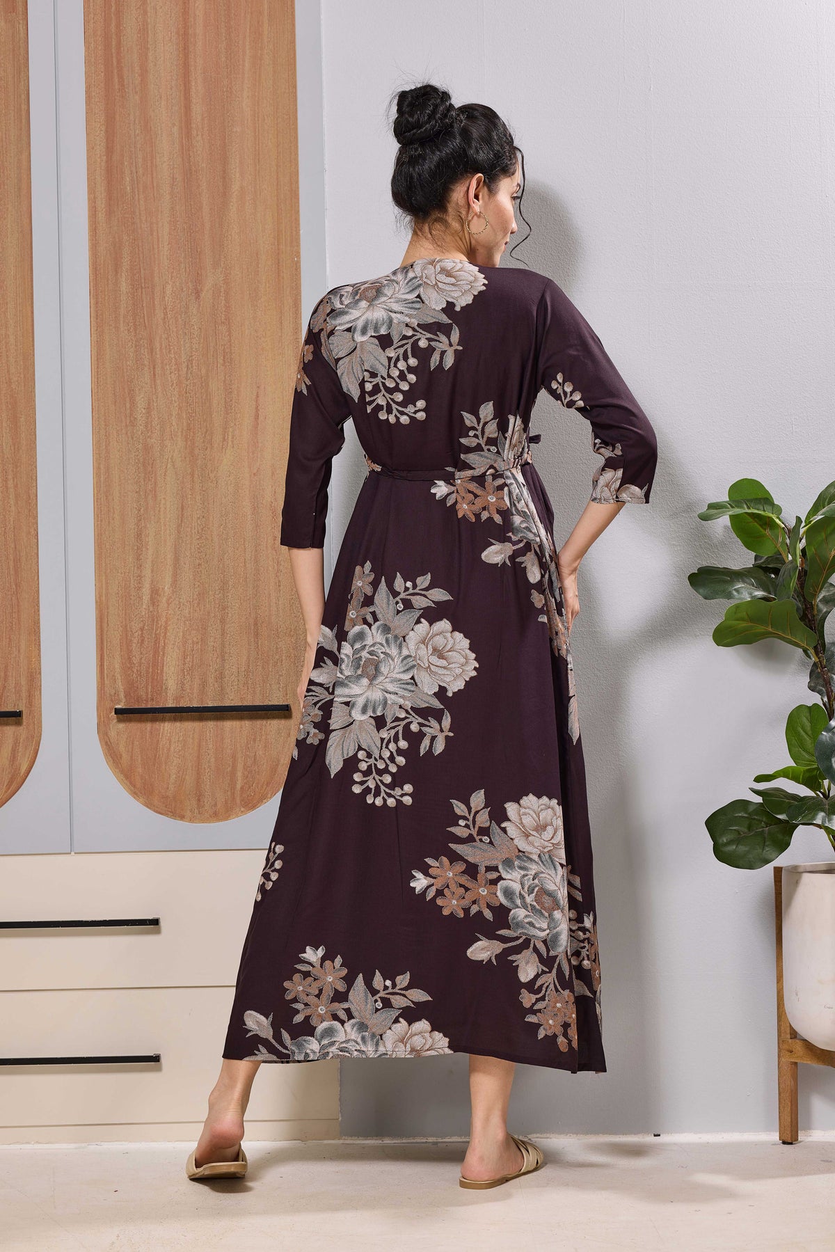 Mangai Teal Blue Floral Feeding Dress | Maternity Long Frock