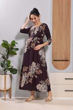Mangai Teal Blue Floral Feeding Dress | Maternity Long Frock