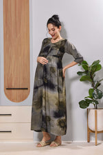 Mangai Olive Green Maternity Feeding Long Frock with Zip