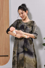 Mangai Olive Green Maternity Feeding Long Frock with Zip