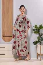 Mangai Dusty Pink Maternity Feeding Long Frock with Zip