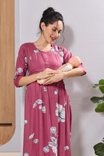 Mangai Pink Floral Feeding & Maternity Wear Long Frock Dress
