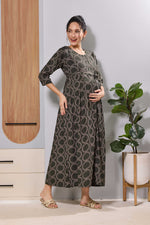 Mangai Navy Maternity Feeding Long Frock with Invisible Zip